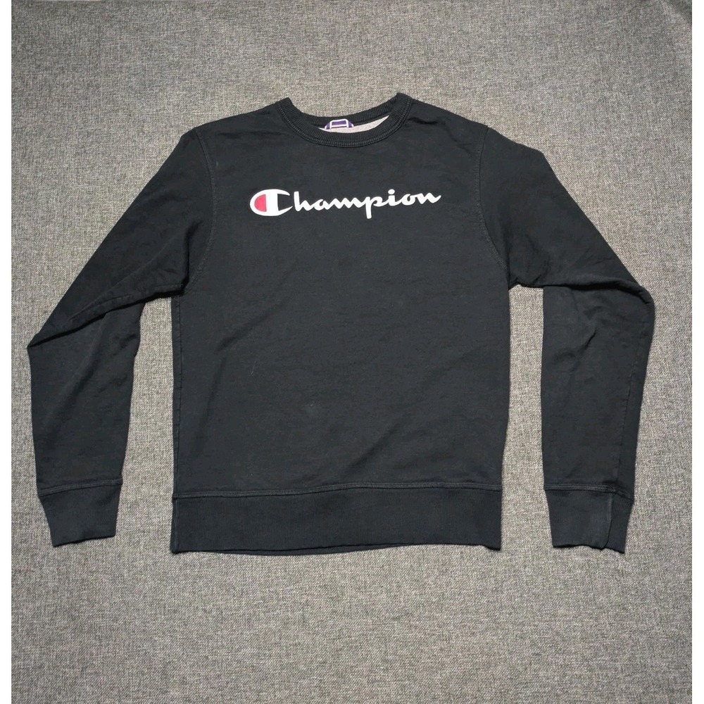 Champion Sweatshirt Mens Small Black Athletic Crewneck Casual Logo Sweater‎